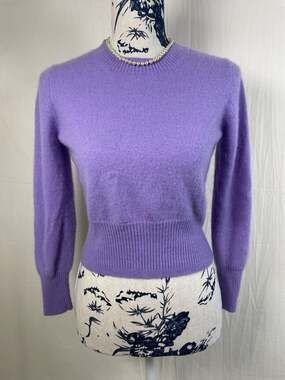 J Crew Purple 100% Cashmere Cropped Sweater, Soft Ribbed Knit — Size S